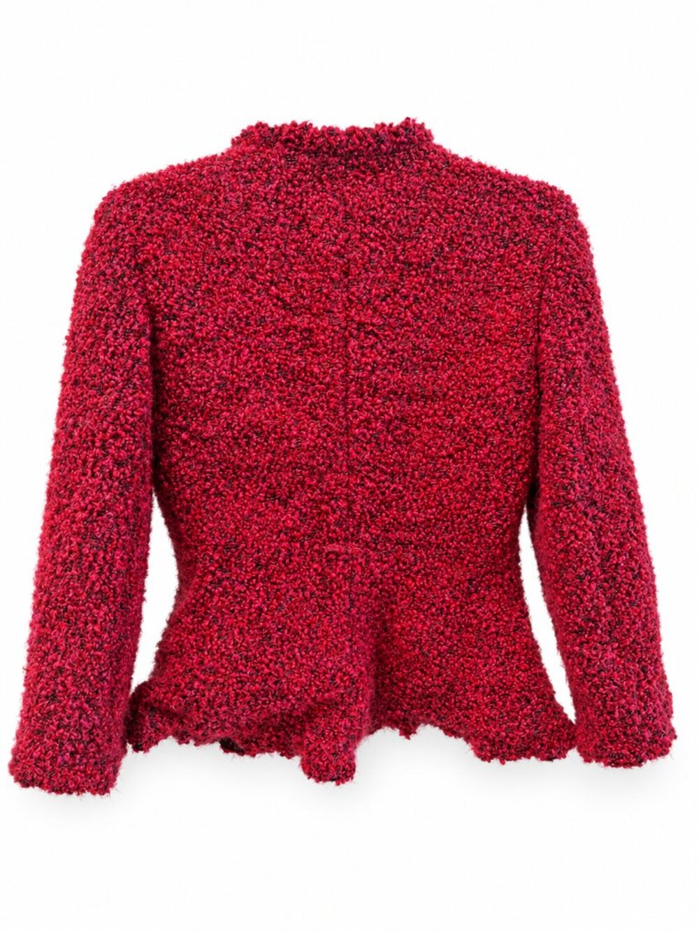 Armani Collezioni Bouclé Asymmetrical Zip Peplum Jacket Pink Black Size 4 - Picture 3 of 3